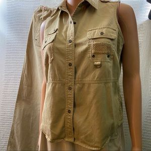 Lauren Women’s Khaki Snap Front Sleeveless Top